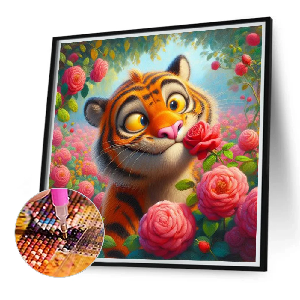 Diamond Painting - Full Round Drill - Flower Tiger(Canvas|40*40cm)