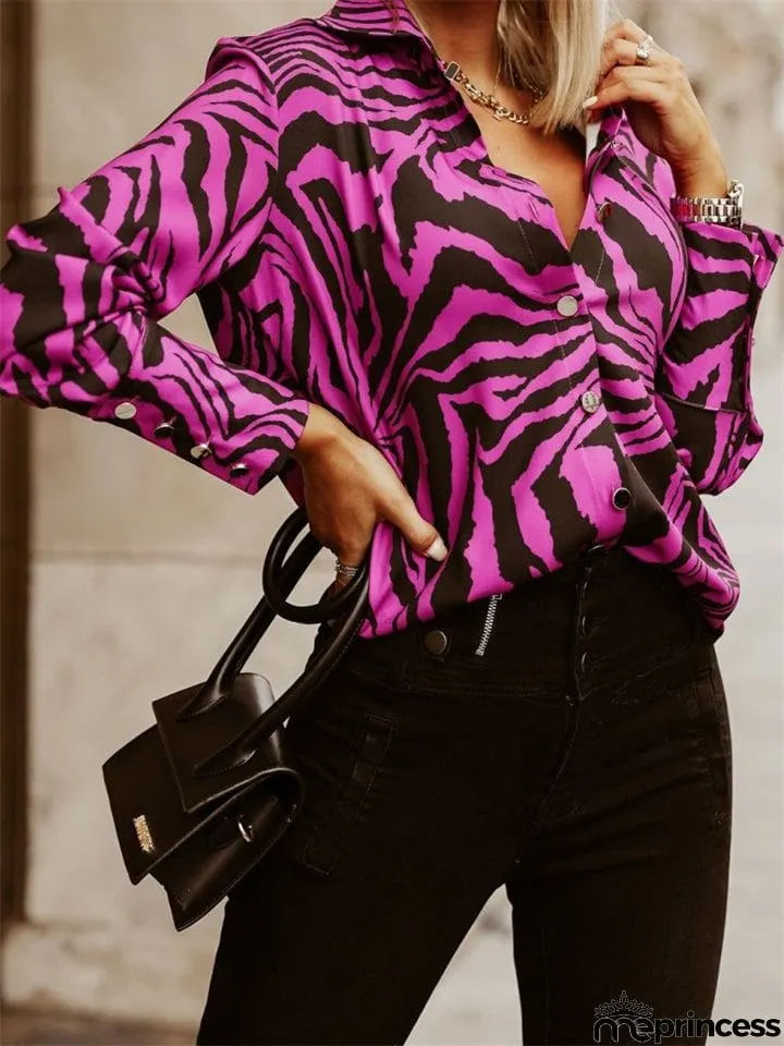 Female Temperament Long Sleeve Commuting Print Shirts