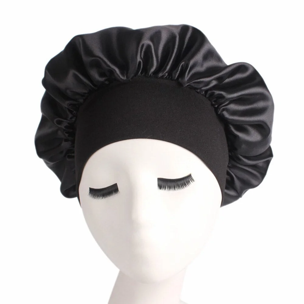 New Soft Silk Women Night Sleep Head Wear Shower Wrap Cap Adjustable Ladies Long Hair Care Bonnet Scraf Satin Hat Accessories