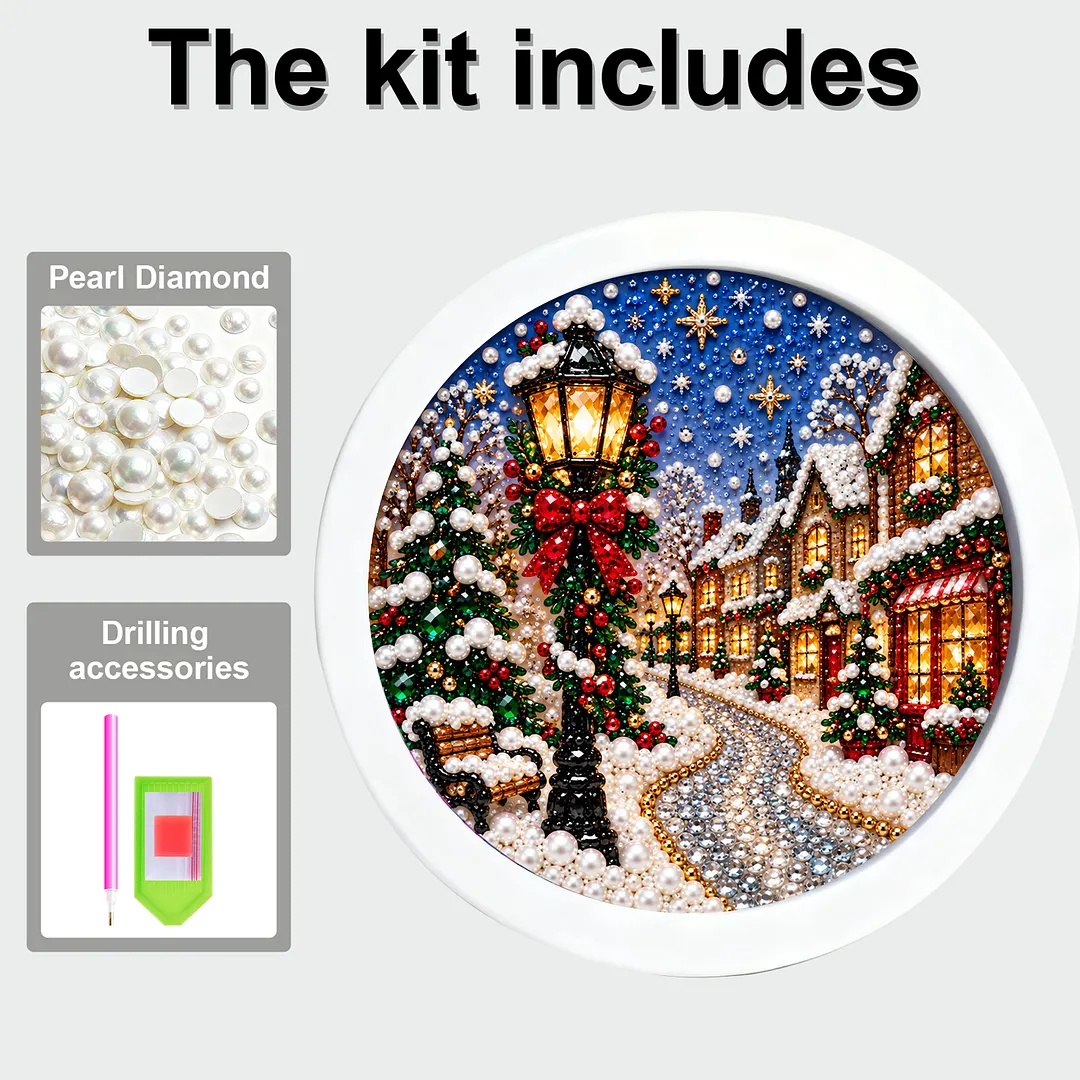 Framed 5D Diamond Painting Kit Holiday Village Scene 7.87x7.87in