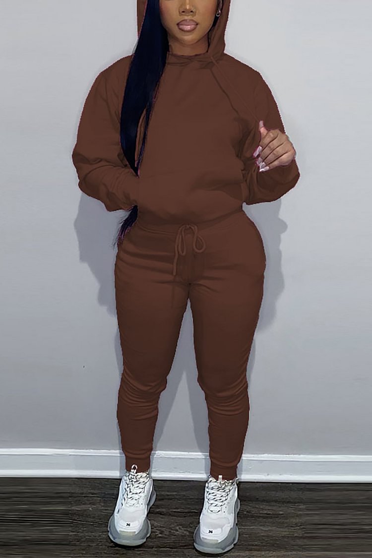 Xpluswear Plus Size Daily Coffee Long Sleeve With Pocket Two Pieces Hoodies Pants Set