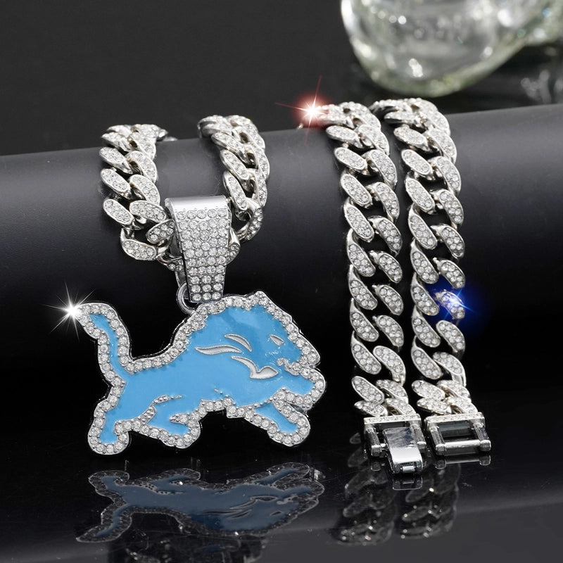 Fashion Blue Lion Olive Team Necklace Accessories Men Personalized Hip Hop Cuban Link Chain