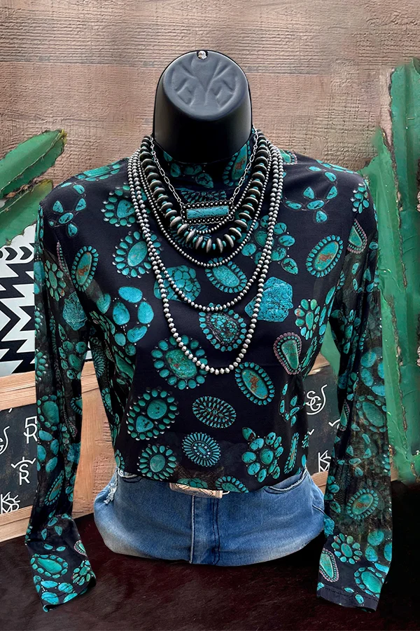 Vintage Turquoise Squash Blossom Mesh Top