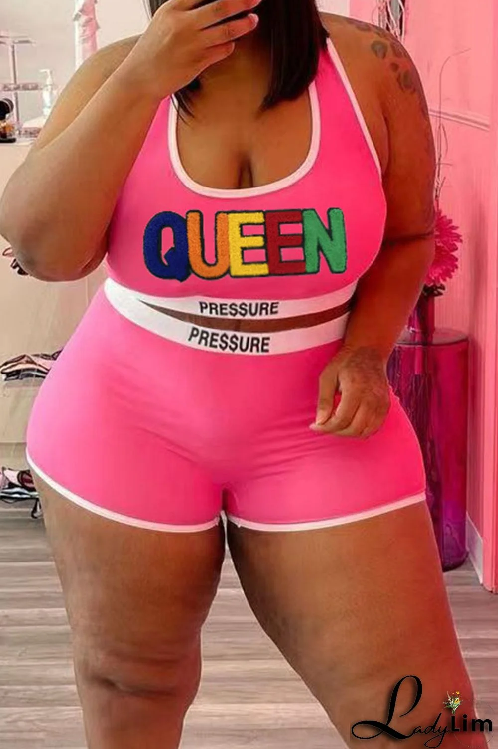 Red Casual Sportswear Solid Embroidered Split Joint U Neck Plus Size Two Pieces