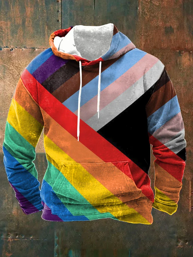 Men's Casual Rainbow Pride Art Hooded Sweatshirt
