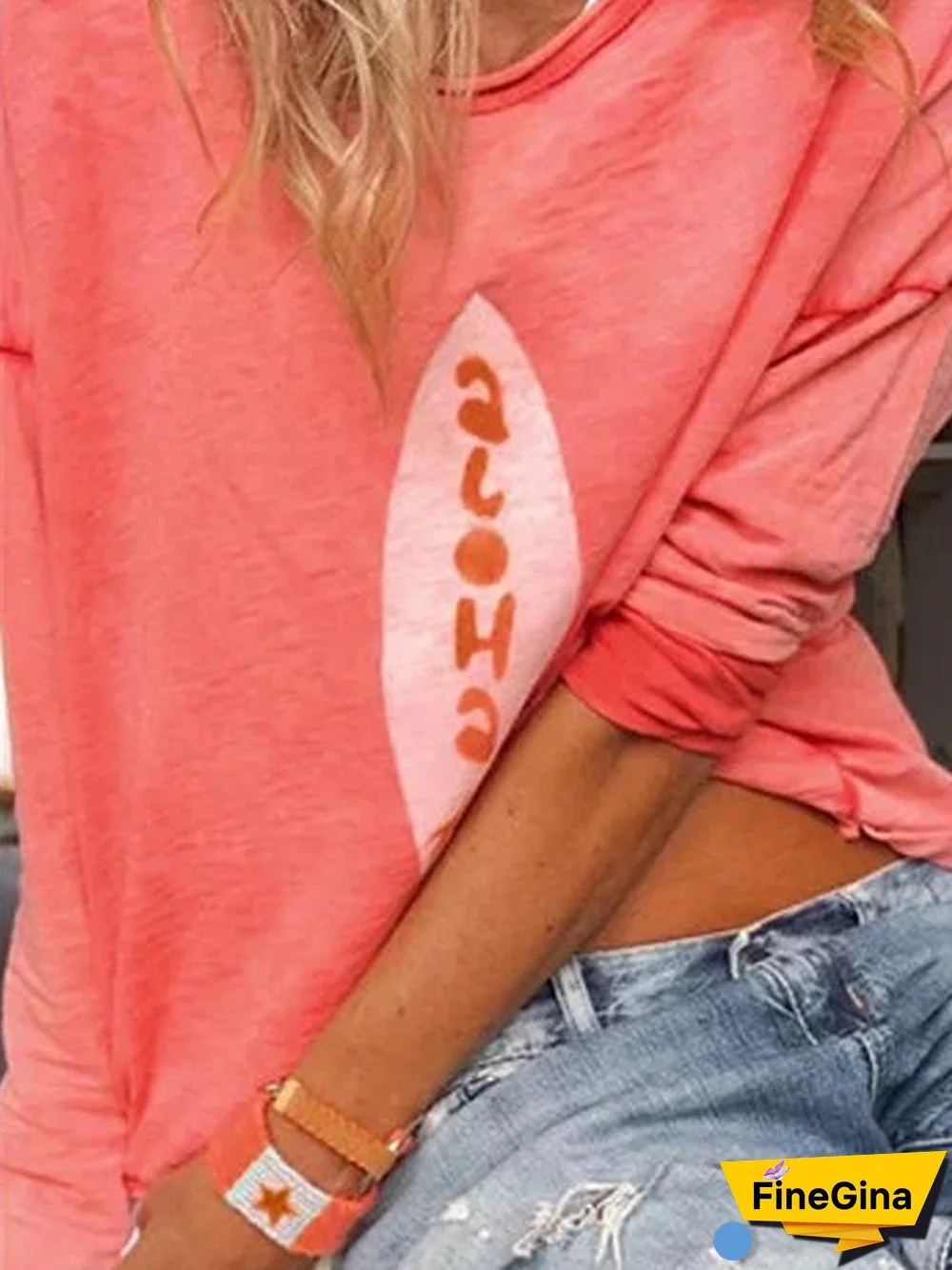 Pink Casual Patchwork Tops