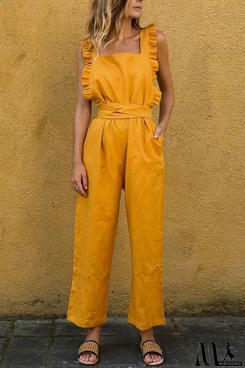 MidiSono - Bow Ruffled Backless Jumpsuit