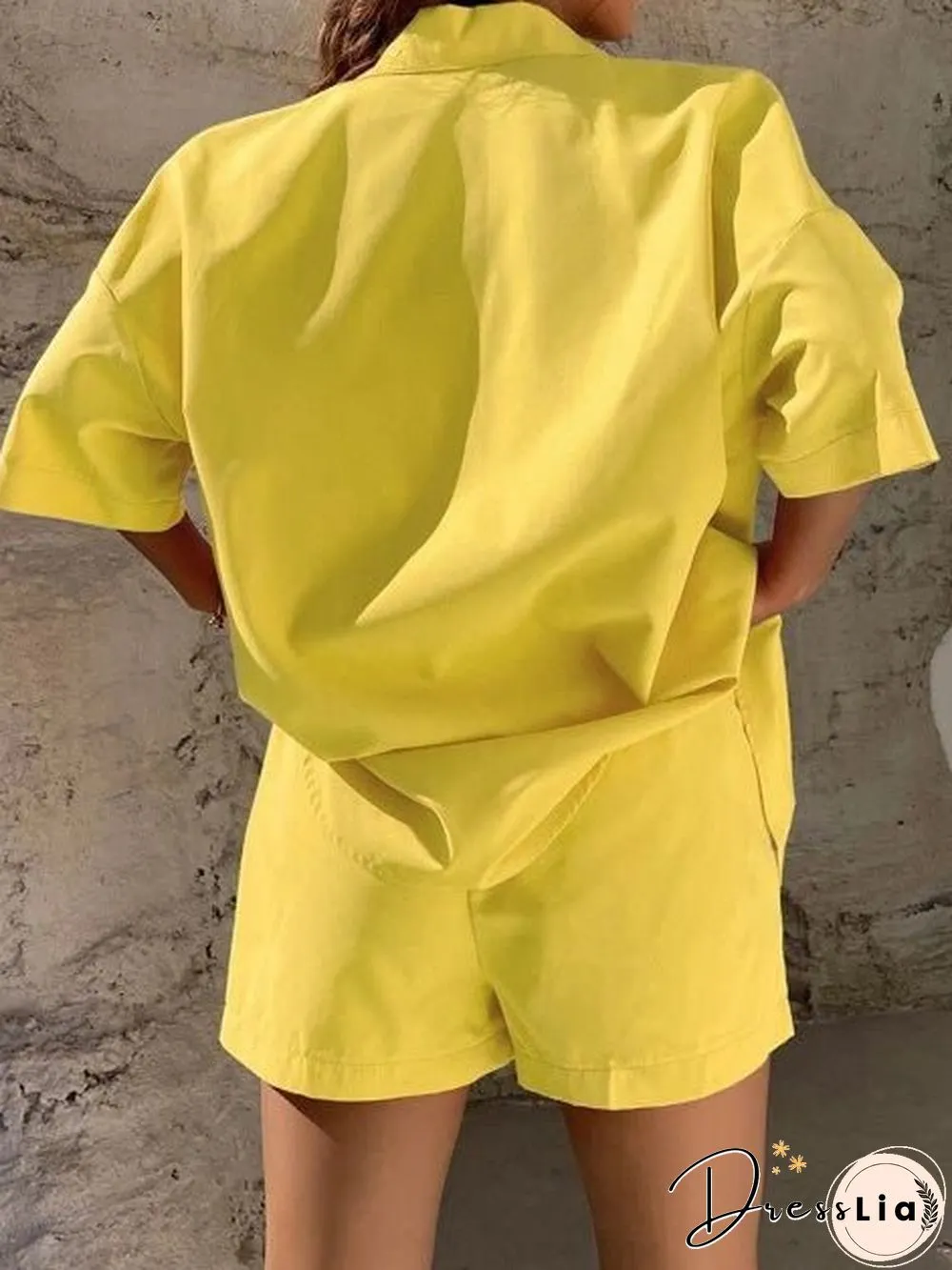 Women'S Sets Solid Dropped Shoulder Shirt & Shorts Two-Piece Set