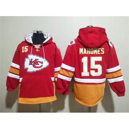 Men's Kansas City Chiefs #15 Patrick Mahomes Red Lace-Up Pullover Hoodie 4IAK