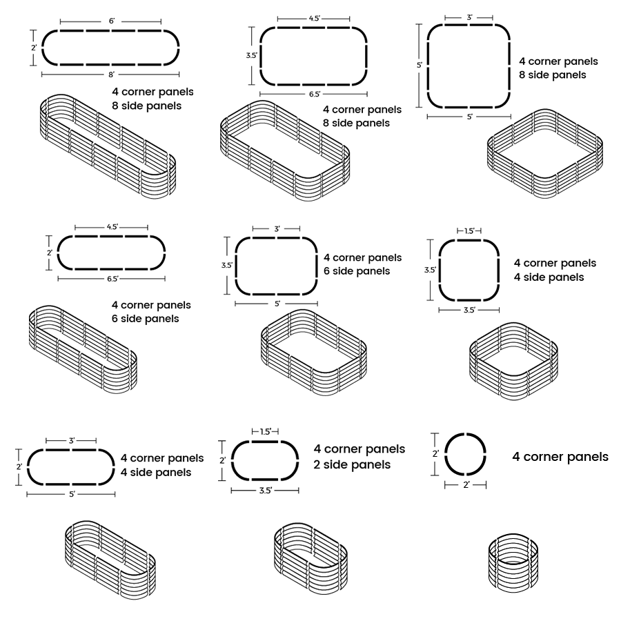 17" Tall 9 in 1 Metal Raised Garden Bed Configurations