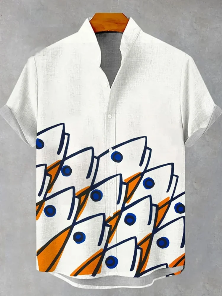 Vintage Fish Japanese Art Linen Blend Shirt