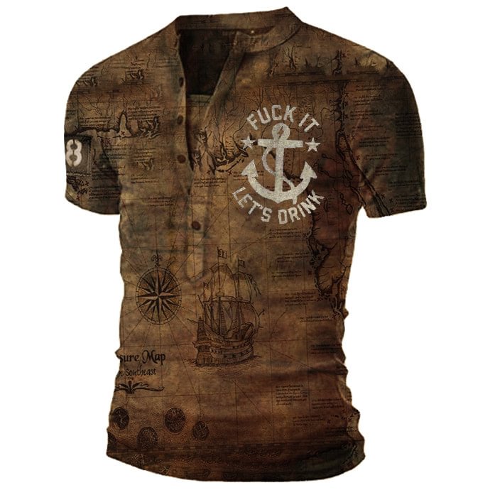 Fashion retro old world map print short-sleeved T-shirt / [viawink] /