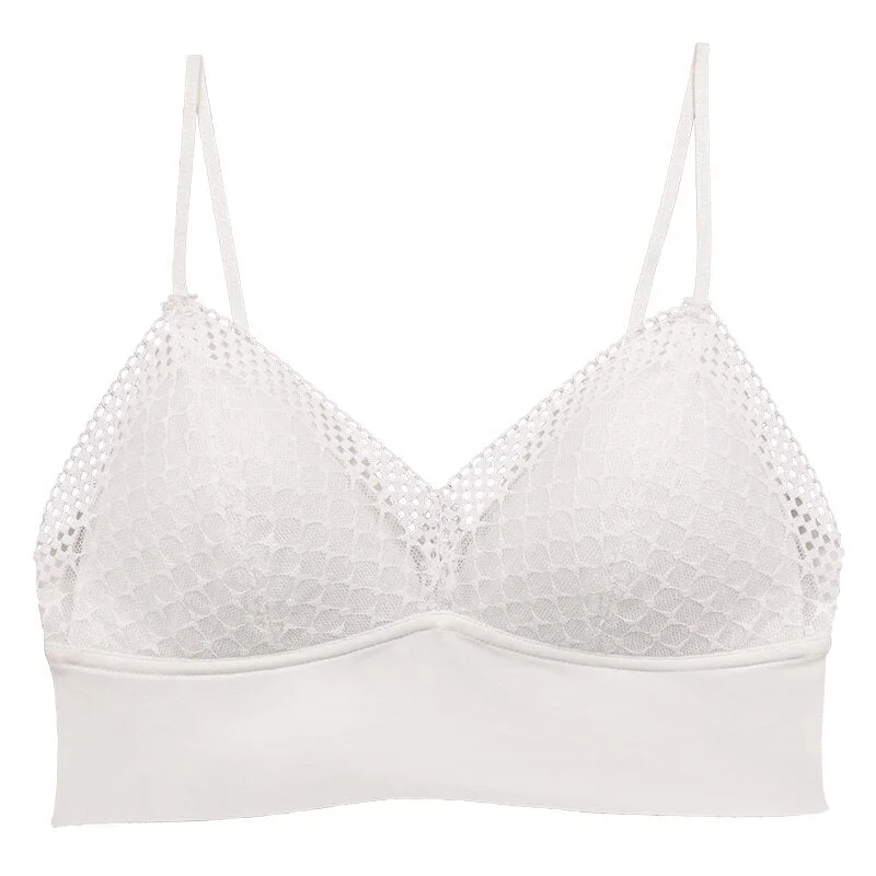 Meet'r Women Top French Triangle Cup Underwear Lace Bra Sexy Wireless Breathable Female Push Up Solid Bralette Lingerie