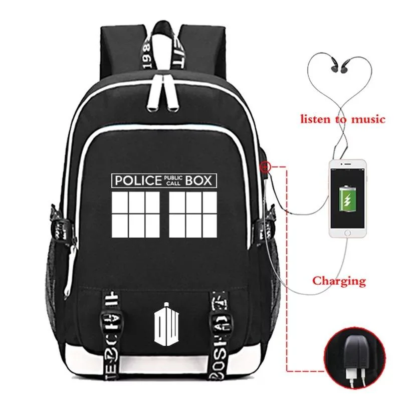 Buzzdaisy Doctor Who #2 USB Charging Backpack School Note Book Laptop Travel Bags
