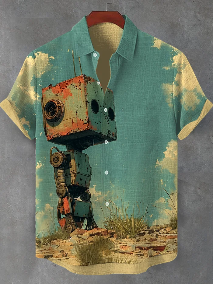 Men's Western Desert Old Robot Print Casual Shirt