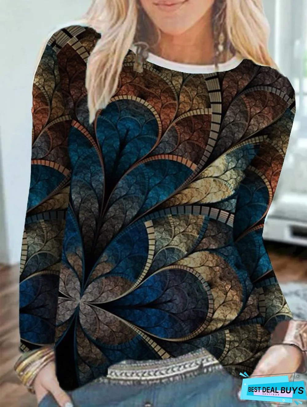 Loose Boho Crew Neck Ethnic T-shirt