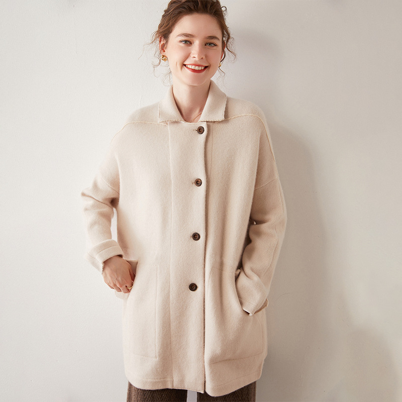 Lapel Cashmere Coat For Women REAL SILK LIFE