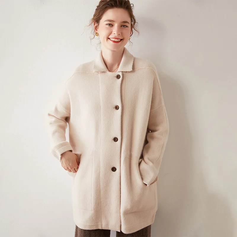 Manteau en cachemire revers pour femme