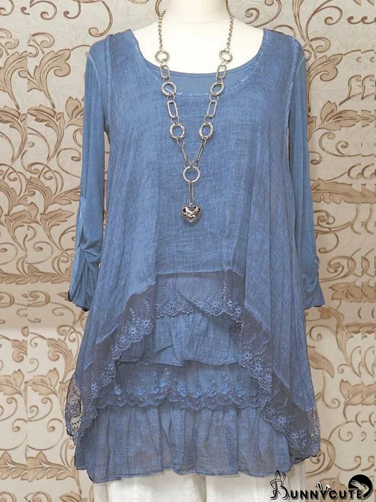 STUNNING BLUE 2PIECE TUNIC DRESS QUIRKY ITALIAN LAGENLOOK/LAYERING TOP Round-neck Long Sleeve Tops