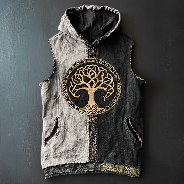 Men's Viking Celtic Tree Of Life Contrast Hooded Tank Top