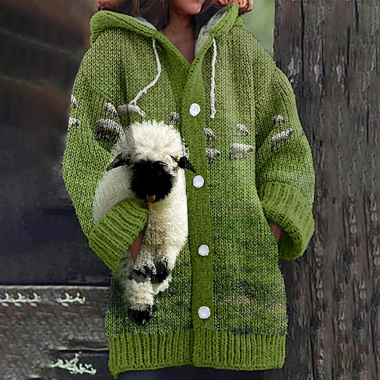 VChics Greetings From The Stray Sheep Graphic Vintage Cozy Knit Cardigan