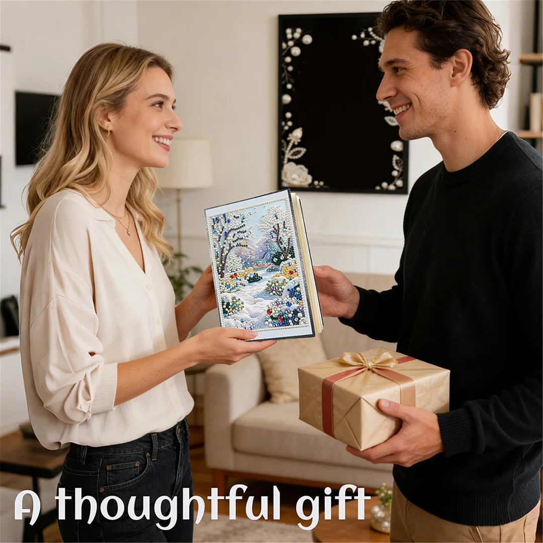 Winter Forest Partial Pearl DIY 50 Pages A5 Diamond Painting Notebook Special Shaped Diamond Art Diary Book Kits Wireless Strip 5D Crystal Art Paintings Sketchbook for Art Drawing