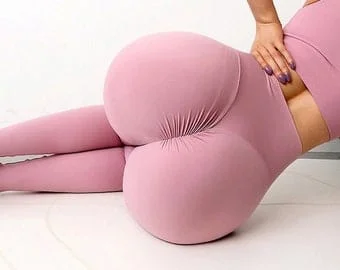 pornhint Pornhint Women's Pink High Waist Gym Yoga Scrunch Bum Leggings