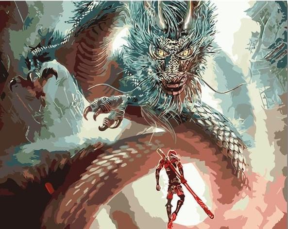 

Dragon Faces a Warrior – Paint By Numbers - 40*50CM, 501 Original