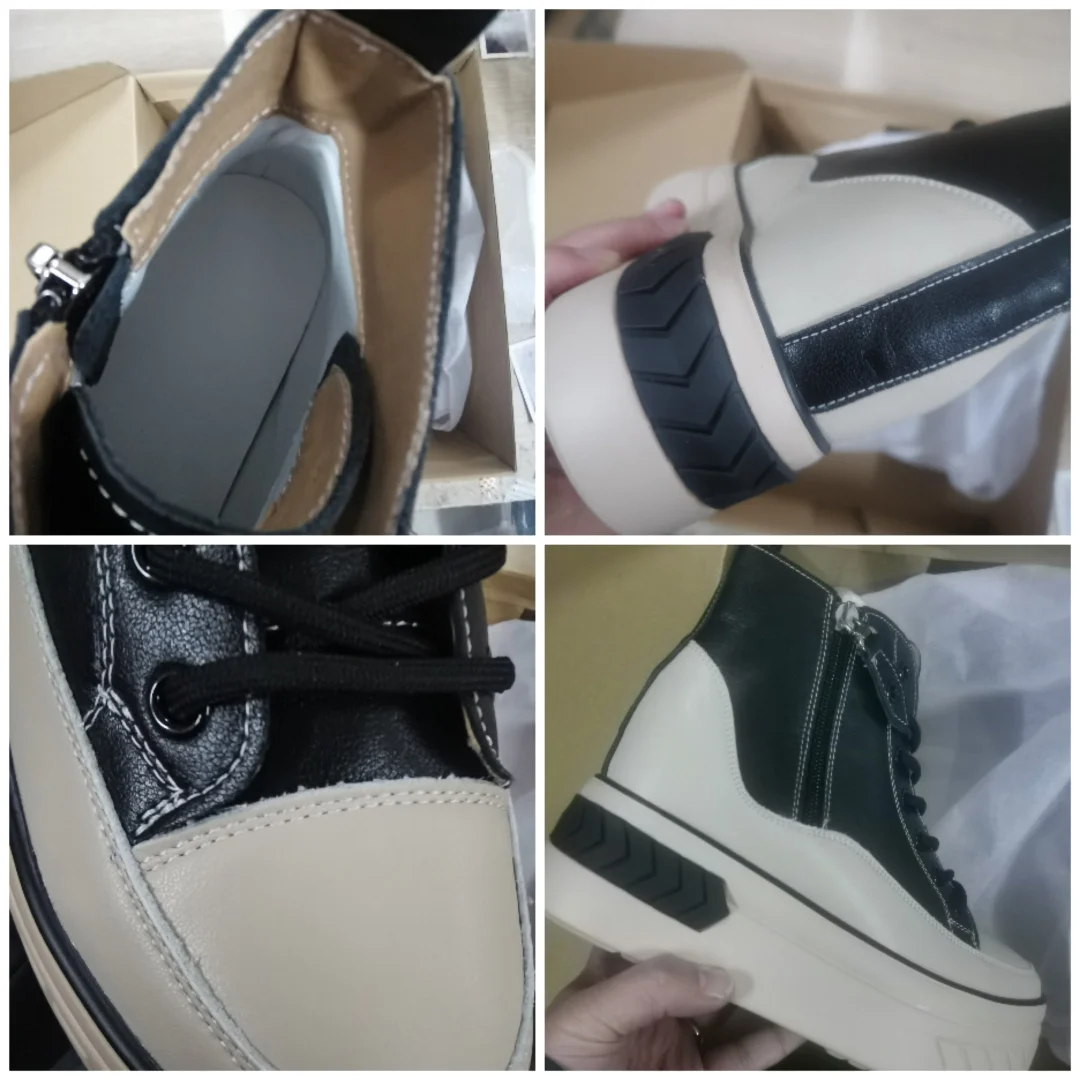 Fujin High Top Women Shoes Genuine Pleather 8cm Platform Wedge Hidden Heel Zipper Spring Autumn Warm Fur Winter Shooes Sneakers