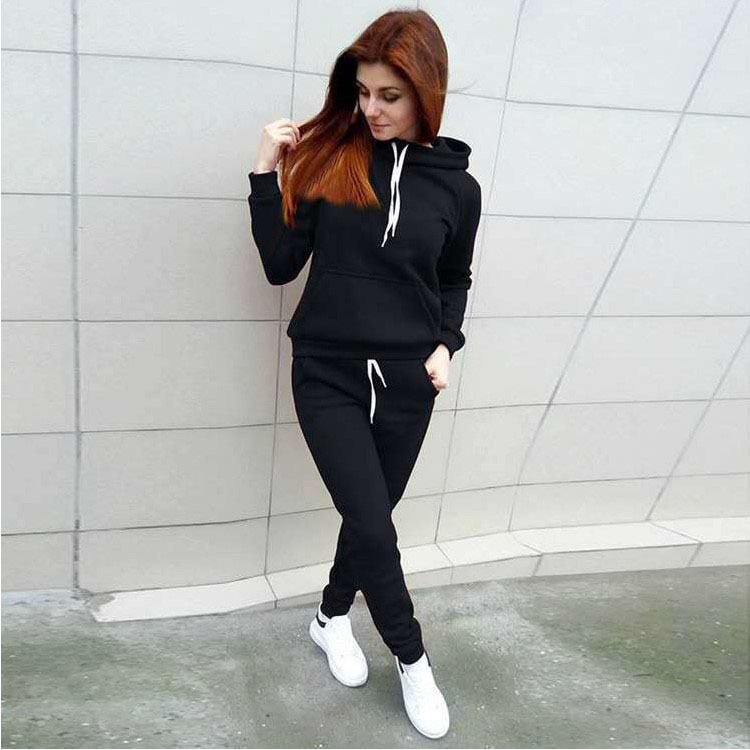 Fashion Women Track Suits Sports Wear Jogging Suits Ladies Hooded Tracksuit Set Clothes Hoodies+Sweatpants Sweat Suits