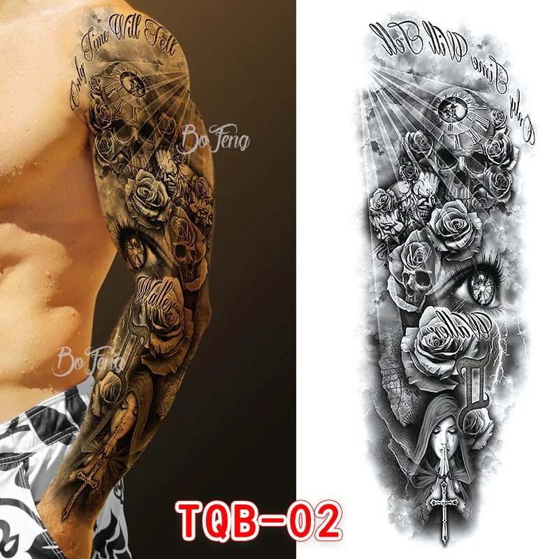 Tattoo Sleeves for Men Women Waterproof Flower Arm Tattoo Stickers Cool Full Arm Scary Fake Temporary Tattoos Big Picture Art