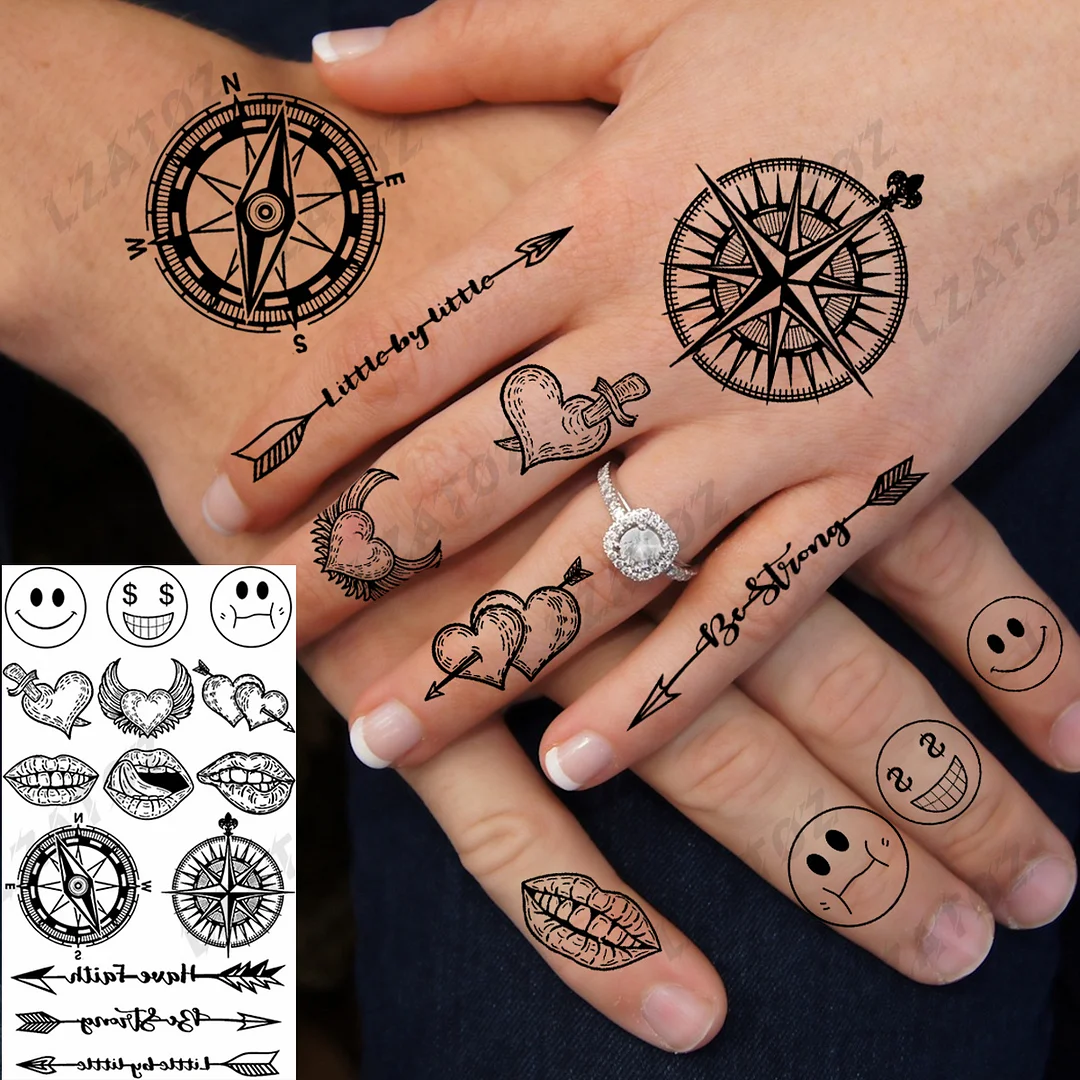 Sdrawing Eye Flower Temporary Tattoos For Woman Adults Rose Butterfly Tiny Fake Tattoo Sticker 3D Finger Waterproof Tatoos
