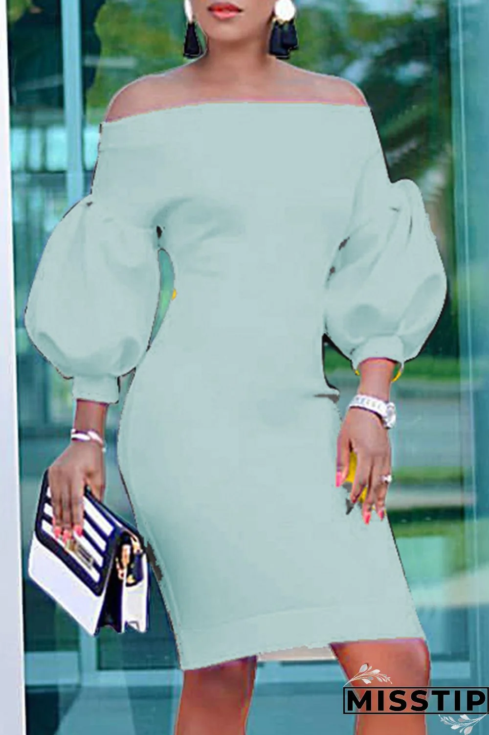 Black Fashion Casual Solid Backless Off the Shoulder Long Sleeve Dresses