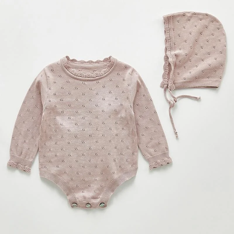 0-3Yrs Spring Autumn New 2020 Baby Girl Pure Color Rompers And Hat Baby Girl  Long Sleeves Rompers Baby Girl Newborn Rompers