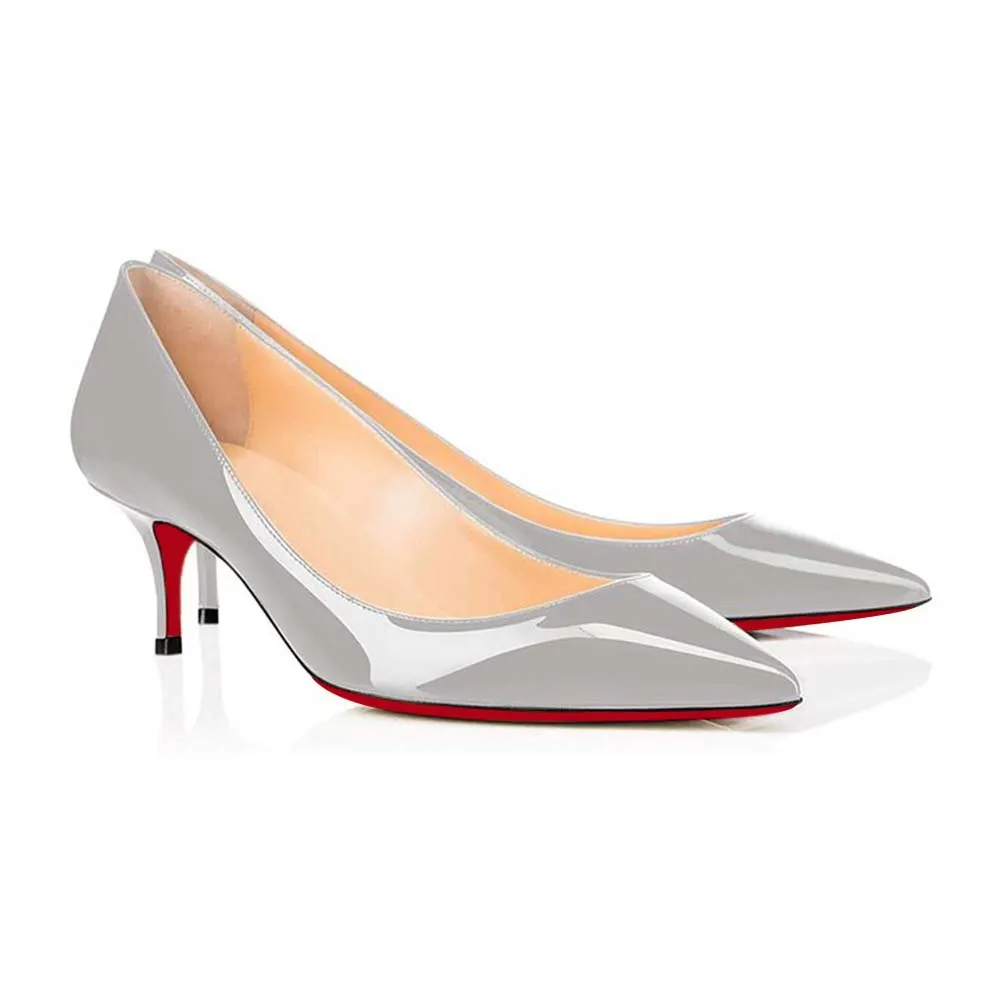 60mm Kitten Heels Solid Color Heels Party Daily Pumps Grey Patent-vocosishoes
