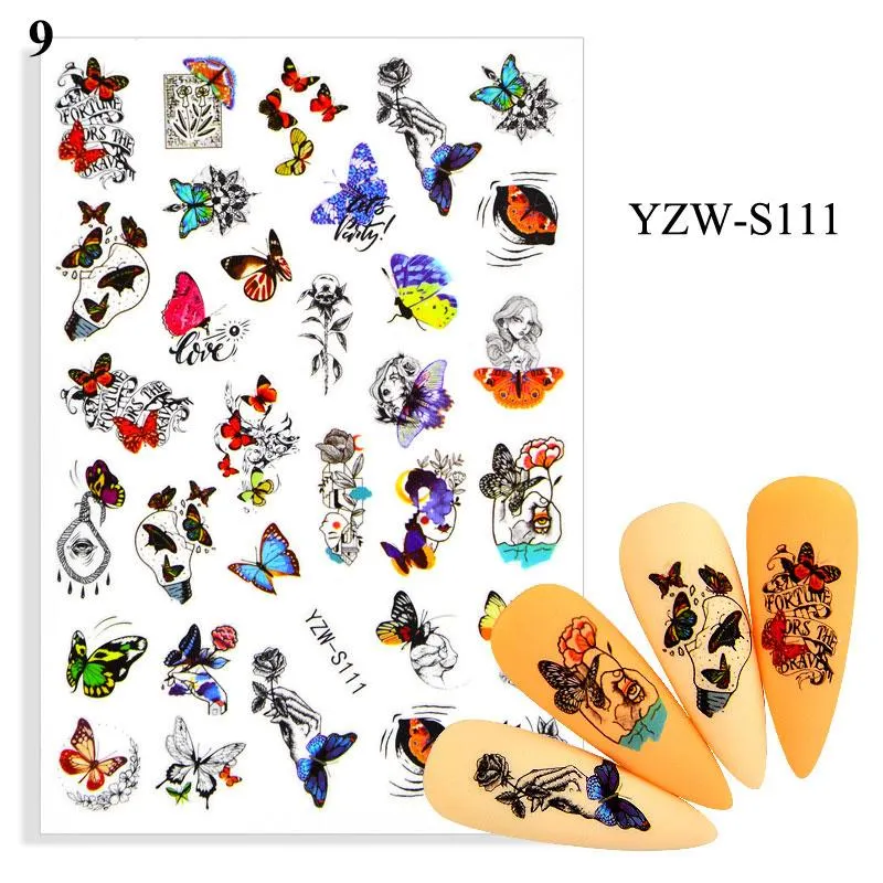 1 Sheet Human Face Nail Stickers And Decals 2021 Nail Art Decorations Set Geometric Pattern Dried Flowers Sliders For Nails Art-Nail Inspo