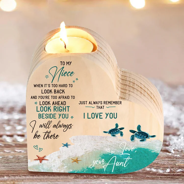 To My Niece Heart Candle Holder I Will Always Be There Wooden Candlestick