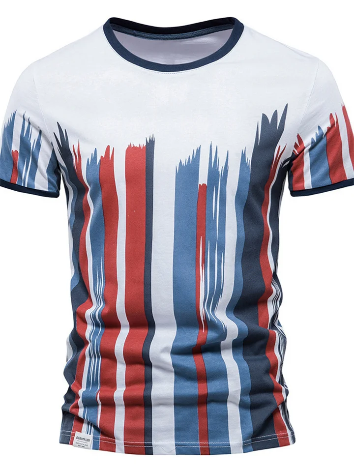 Casual Vertical Stripe Printed Men's Round Neck T-Shirt Short Sleeve Fashion Casual Top-Cosfine