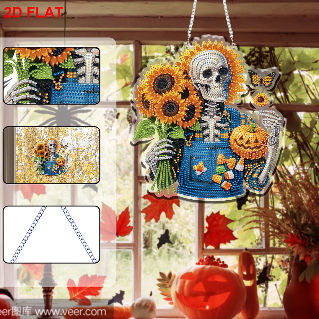 Skull 2D/Flat DIY Acrylic Special Shape Hanging Diamond Art Kits Wall Door Decor