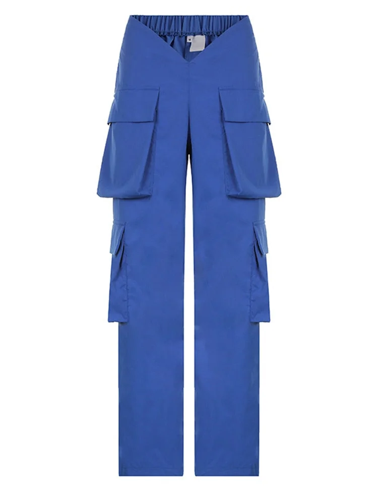 Jacuqeline 2022 Loose Wide Leg Baggy Pants Women Hippie Casual Streetwear Low Waist Cargo Trousers Contrast Stitching Sweatpants