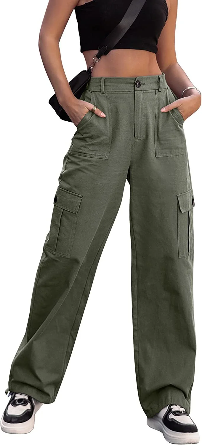 Button High Waist Wide-Leg Overalls Cargo Pants VangoghDress