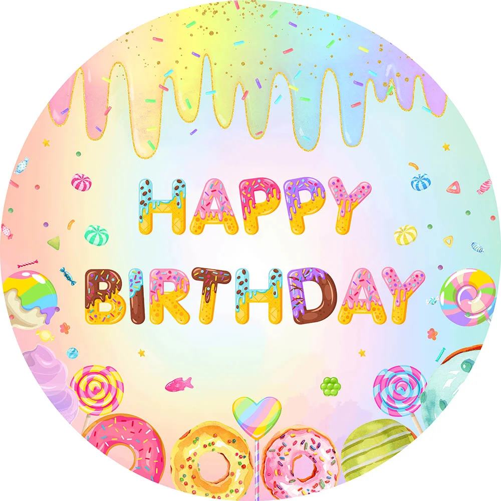 Colorful Dessert Theme Happy Birthday Party Round Cover RedBirdParty