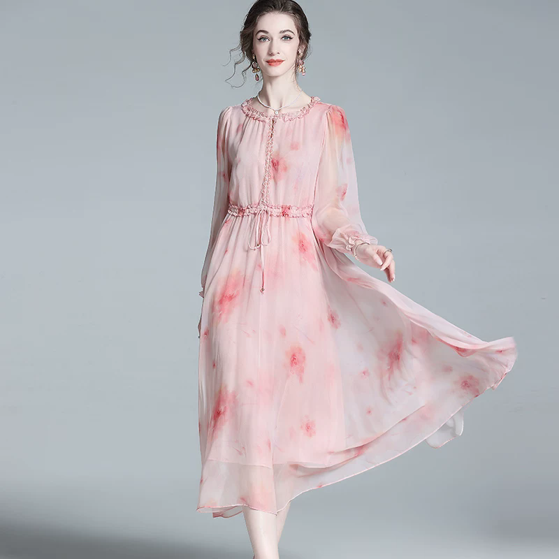 Silk Maxi Dress Drawstring Waist for Summer Occasions REAL SILK LIFE