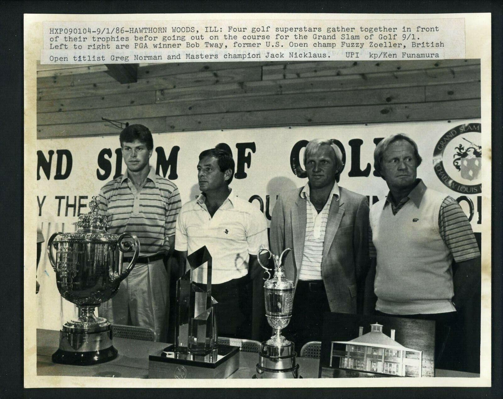 Jack Nicklaus Greg Norman Zoeller Bob Tway 1987 Grand Slam of Golf Press Photo Poster painting