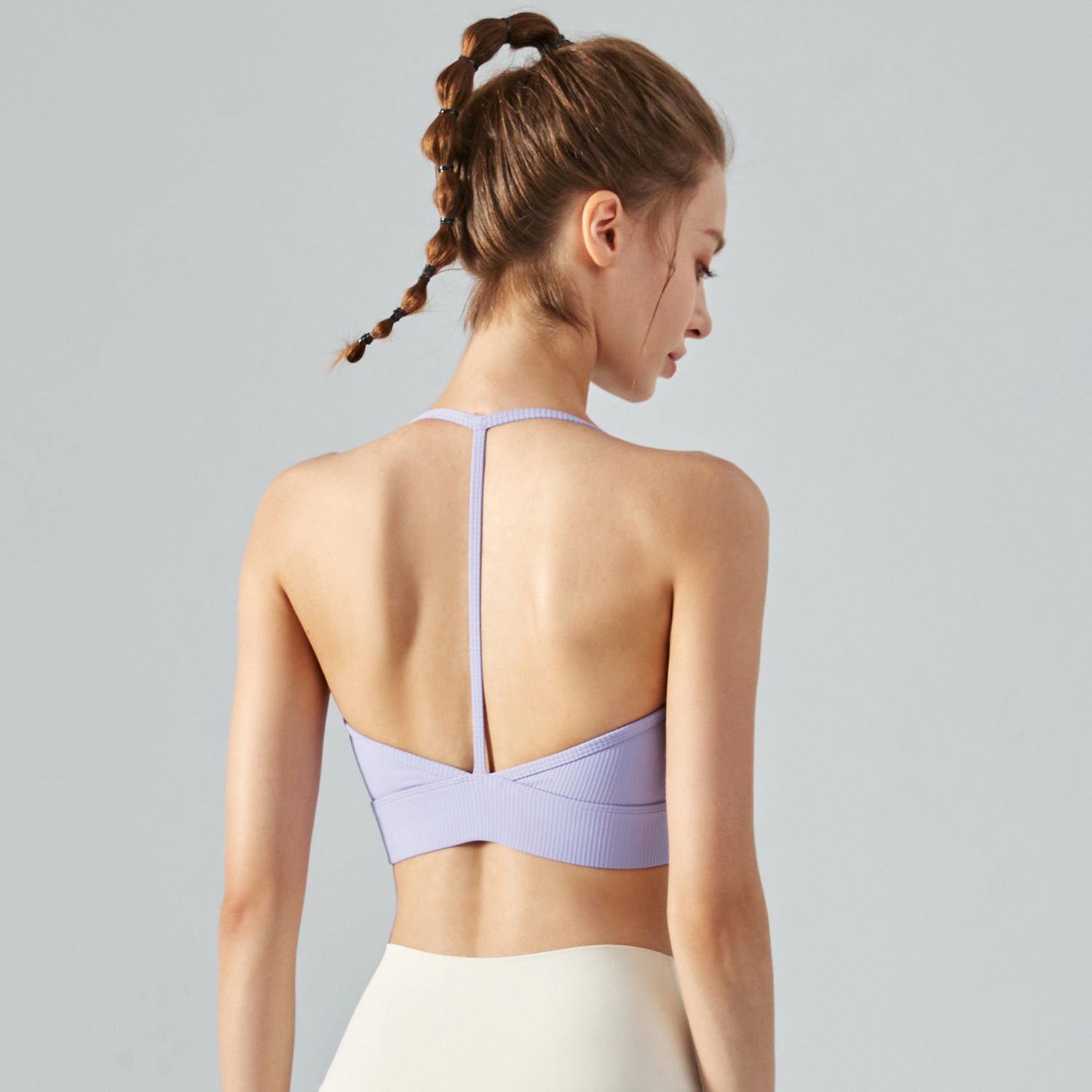 Shop Vitality Purple shock absorber backless high impact soft comfortable skin friendly stretchy padded yoga bra online on Hergymclothing