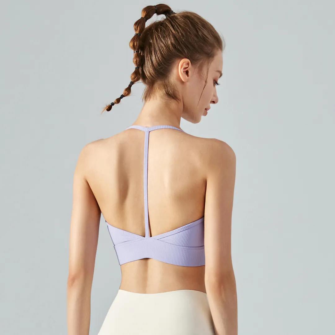 Shop Vitality Purple shock absorber backless high impact soft comfortable skin friendly stretchy padded yoga bra online on Hergymclothing