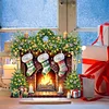 Diamond Painting Wooden Fireplace Green Stockings Table Ornament
