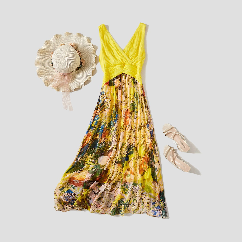 Sleeveless Silk Dress with Colorful Floral Prints REAL SILK LIFE