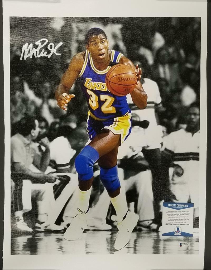 Magic Johnson autograph signed 16x20 Canvas Photo Poster painting Autograph ~ Beckett BAS COA