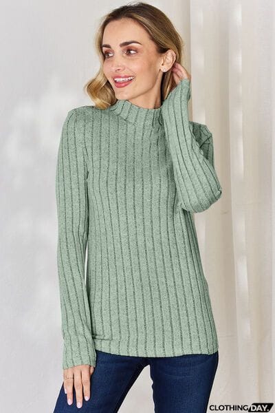Basic Bae Full Size Ribbed Mock Neck Long Sleeve T-Shirt